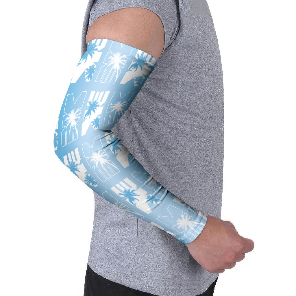 Bula Fiji Arm Sleeves Blue Makare Masi Tapa Pattern LT05 - Polynesian Pride