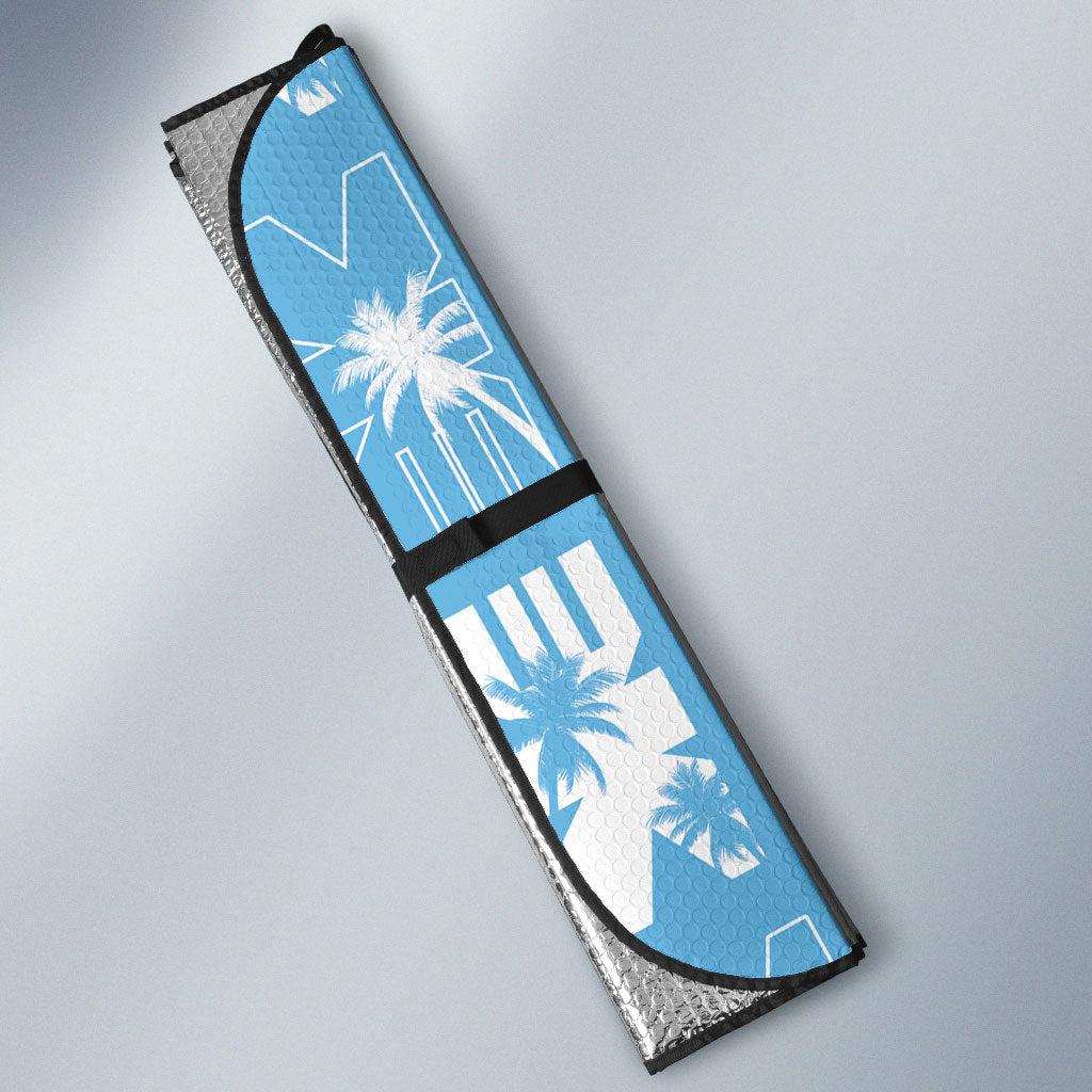 Bula Fiji Auto Sun Shade Blue Makare Masi Tapa Pattern LT05 - Polynesian Pride