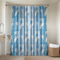 Bula Fiji Bathroom Set Blue Makare Masi Tapa Pattern LT05 Shower Curtain Only Blue - Polynesian Pride