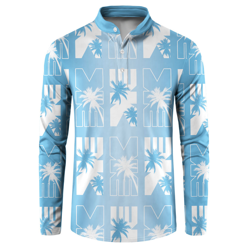 Bula Fiji Button Sweatshirt Blue Makare Masi Tapa Pattern LT05 Blue - Polynesian Pride