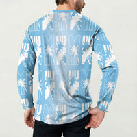 Bula Fiji Button Sweatshirt Blue Makare Masi Tapa Pattern LT05 - Polynesian Pride