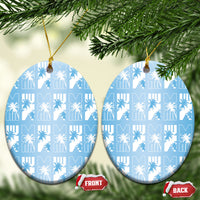 Bula Fiji Ceramic Ornament Blue Makare Masi Tapa Pattern