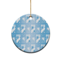 Bula Fiji Ceramic Ornament Blue Makare Masi Tapa Pattern