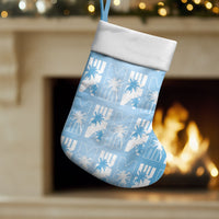 Bula Fiji Christmas Stocking Blue Makare Masi Tapa Pattern