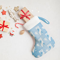 Bula Fiji Christmas Stocking Blue Makare Masi Tapa Pattern