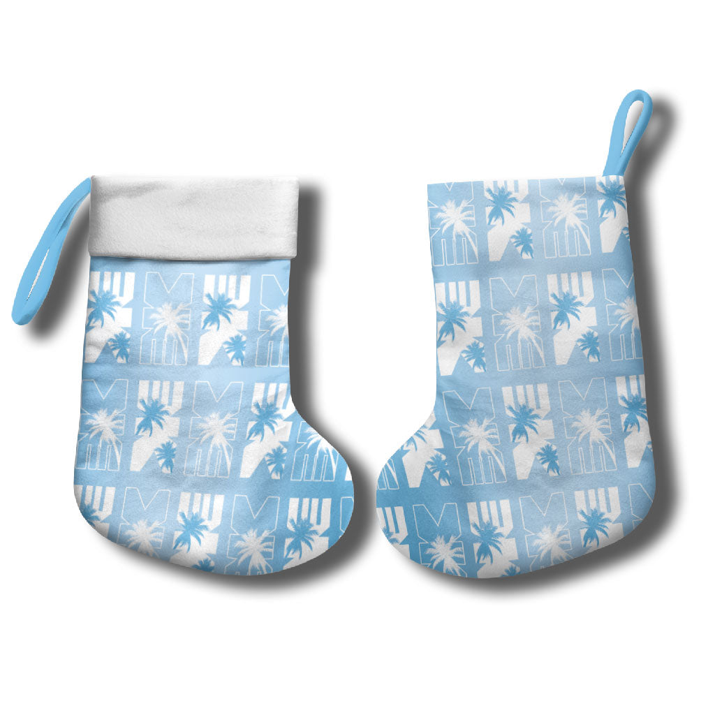 Bula Fiji Christmas Stocking Blue Makare Masi Tapa Pattern
