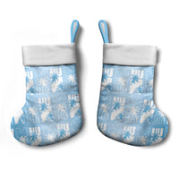Bula Fiji Christmas Stocking Blue Makare Masi Tapa Pattern