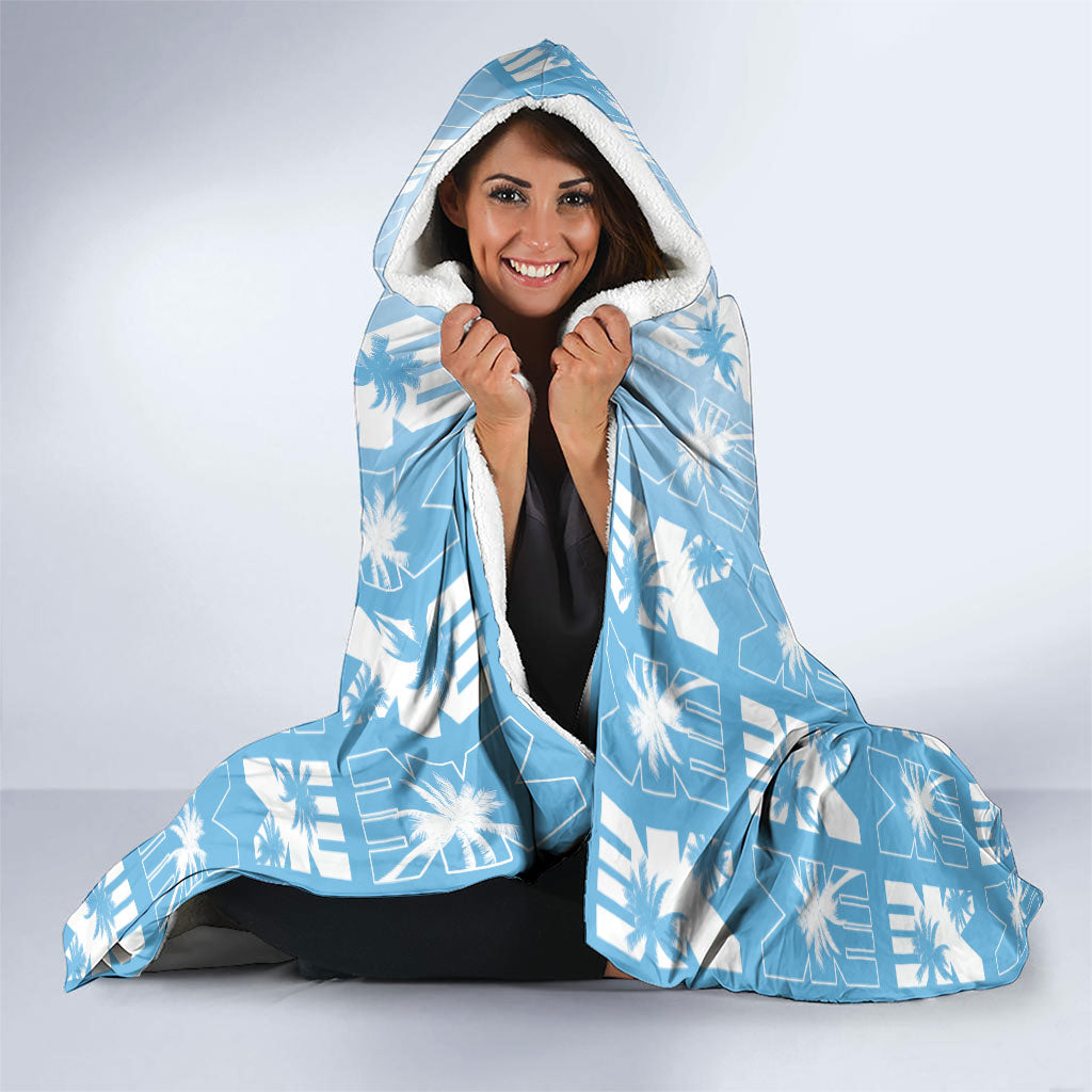 Bula Fiji Hooded Blanket Blue Makare Masi Tapa Pattern LT05 - Polynesian Pride