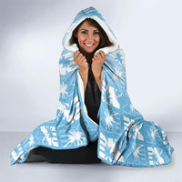 Bula Fiji Hooded Blanket Blue Makare Masi Tapa Pattern LT05 - Polynesian Pride