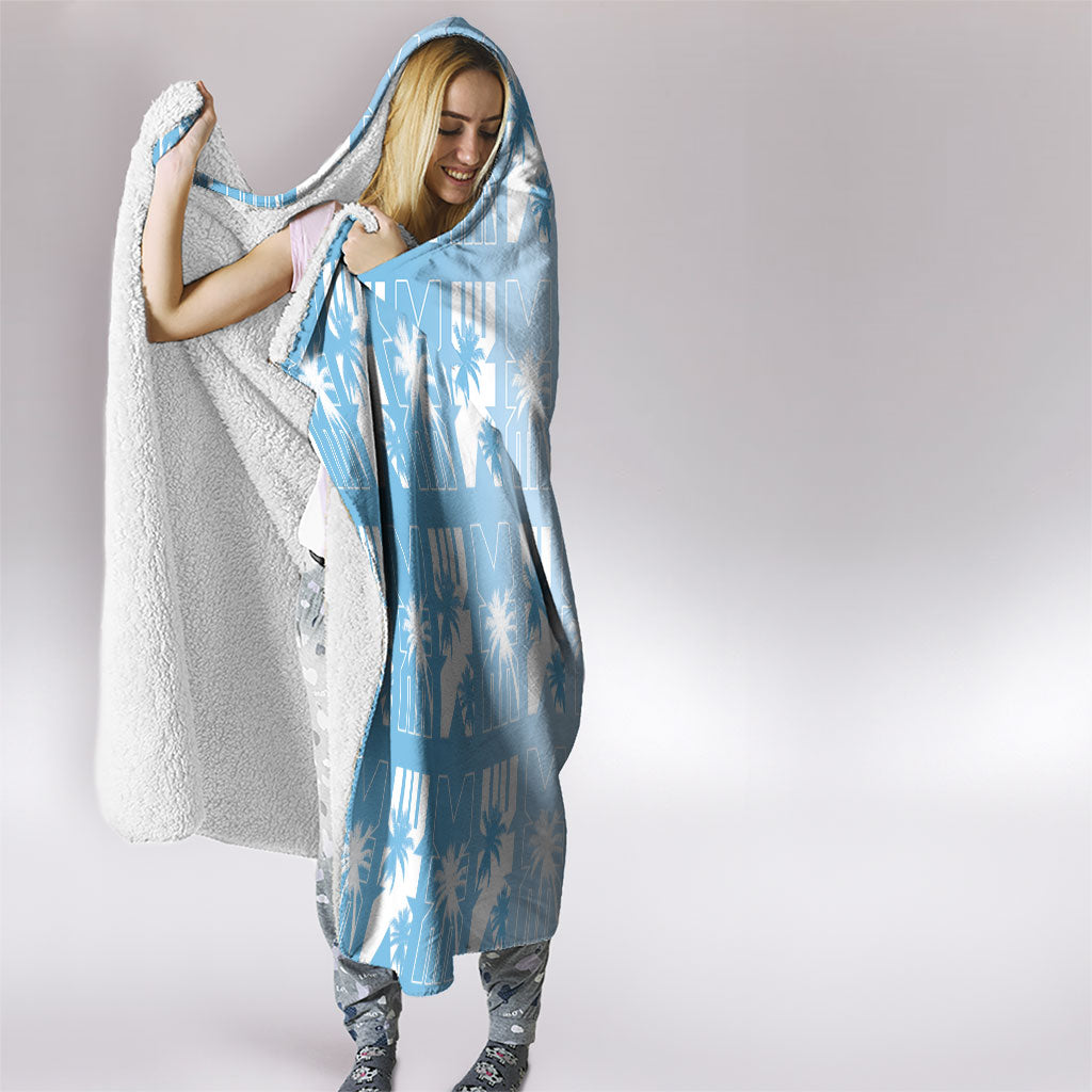Bula Fiji Hooded Blanket Blue Makare Masi Tapa Pattern LT05 - Polynesian Pride