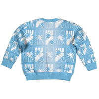 Bula Fiji Kid Ugly Christmas Sweater Blue Makare Masi Tapa Pattern