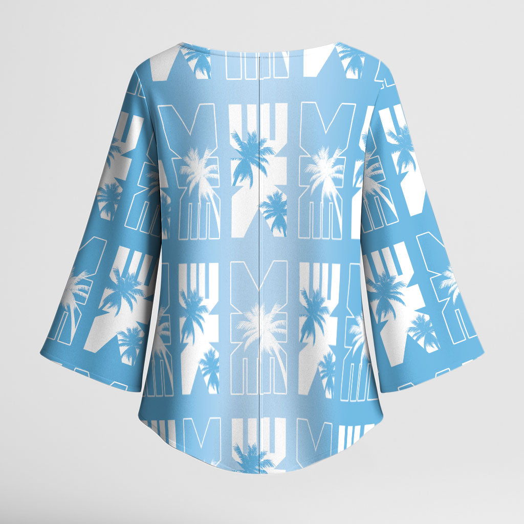 Bula Fiji Kimono Sleeve Blouse Blue Makare Masi Tapa Pattern LT05 - Polynesian Pride