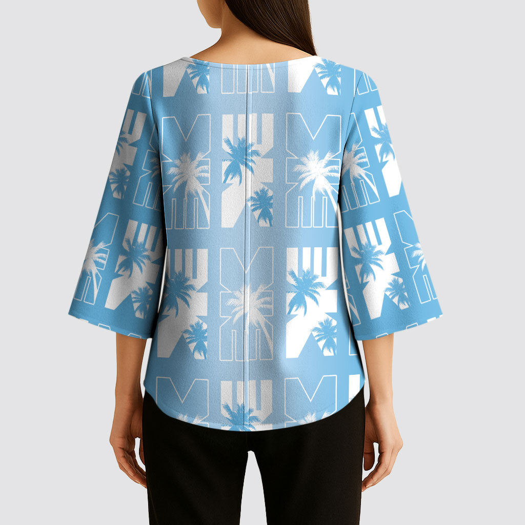 Bula Fiji Kimono Sleeve Blouse Blue Makare Masi Tapa Pattern LT05 - Polynesian Pride