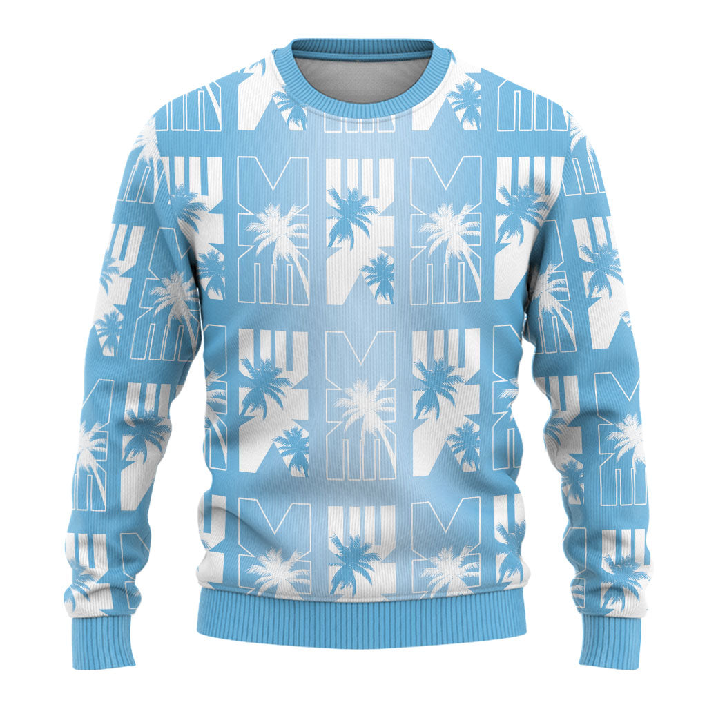 Bula Fiji Ugly Christmas Sweater Blue Makare Masi Tapa Pattern