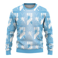 Bula Fiji Ugly Christmas Sweater Blue Makare Masi Tapa Pattern