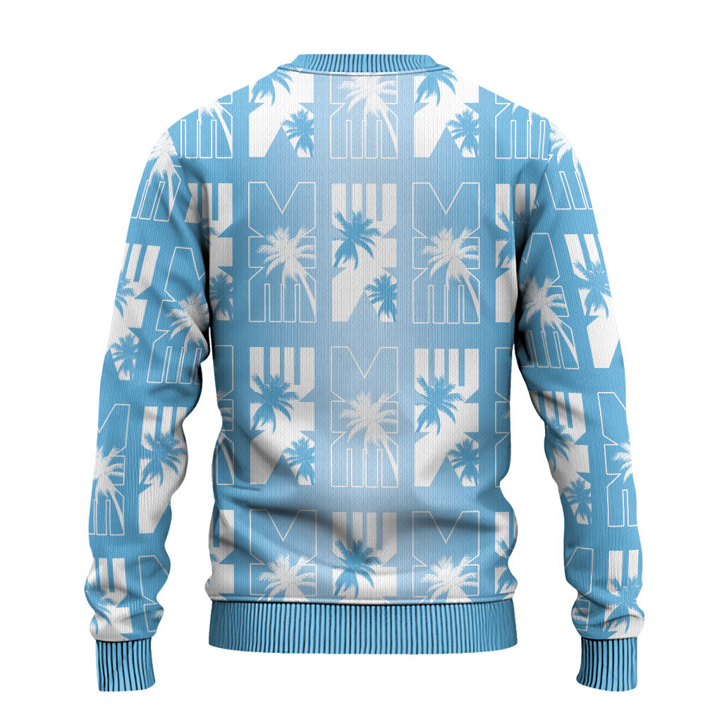 Bula Fiji Ugly Christmas Sweater Blue Makare Masi Tapa Pattern