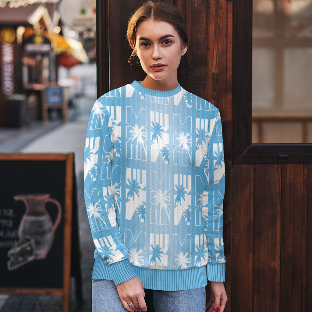 Bula Fiji Ugly Christmas Sweater Blue Makare Masi Tapa Pattern