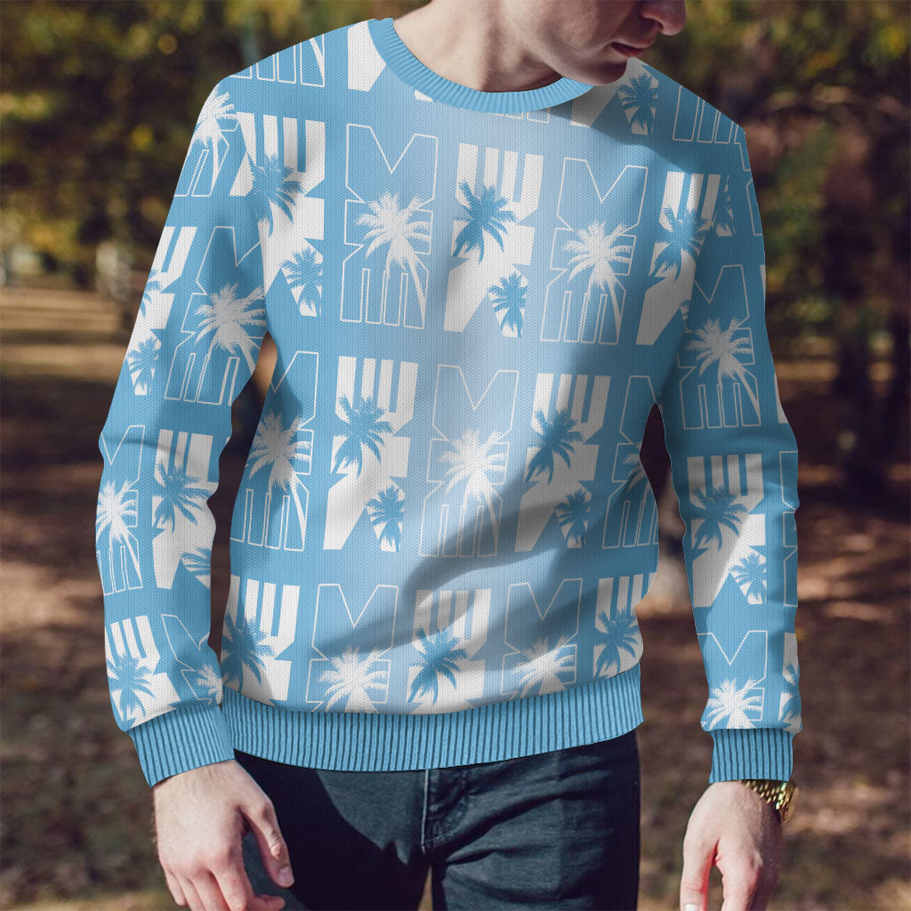 Bula Fiji Ugly Christmas Sweater Blue Makare Masi Tapa Pattern