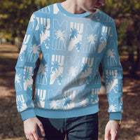 Bula Fiji Ugly Christmas Sweater Blue Makare Masi Tapa Pattern