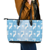 Bula Fiji Leather Tote Bag Blue Makare Masi Tapa Pattern LT05 - Polynesian Pride