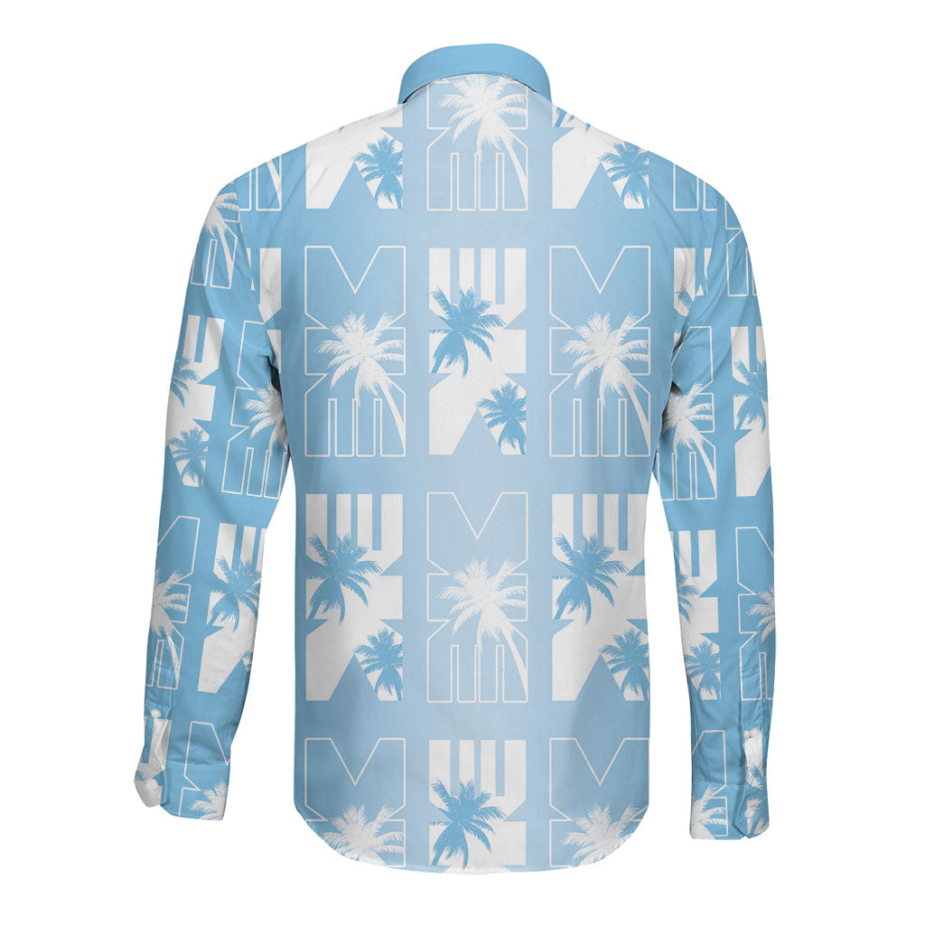 Bula Fiji Long Sleeve Button Shirt Blue Makare Masi Tapa Pattern LT05 - Polynesian Pride