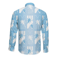 Bula Fiji Long Sleeve Button Shirt Blue Makare Masi Tapa Pattern LT05 - Polynesian Pride