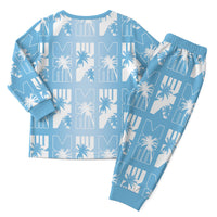Bula Fiji Christmas Pajama Set Blue Makare Masi Tapa Pattern