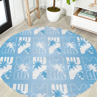 Bula Fiji Round Carpet Blue Makare Masi Tapa Pattern LT05 Blue - Polynesian Pride