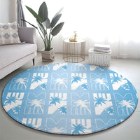 Bula Fiji Round Carpet Blue Makare Masi Tapa Pattern LT05 - Polynesian Pride