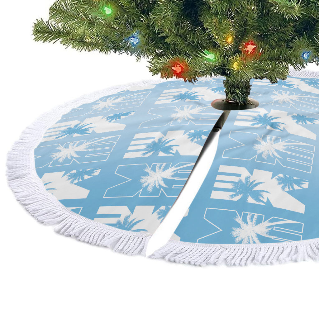 Bula Fiji Tree Skirt Blue Makare Masi Tapa Pattern