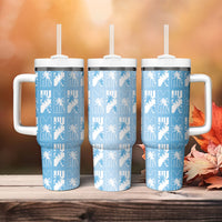 Bula Fiji Tumbler With Handle Blue Makare Masi Tapa Pattern LT05 - Polynesian Pride