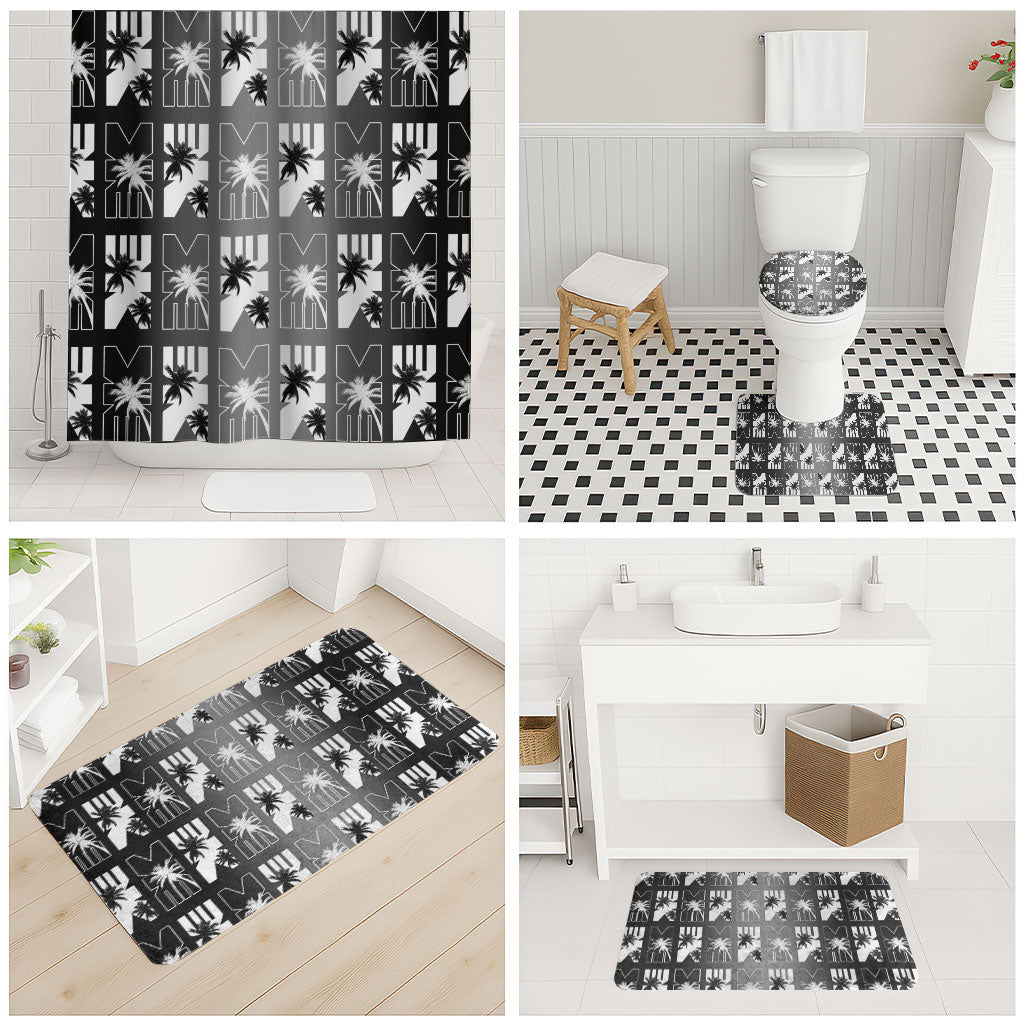 Bula Fiji Bathroom Set Black Makare Masi Tapa Pattern LT05 - Polynesian Pride