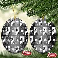Bula Fiji Ceramic Ornament Black Makare Masi Tapa Pattern