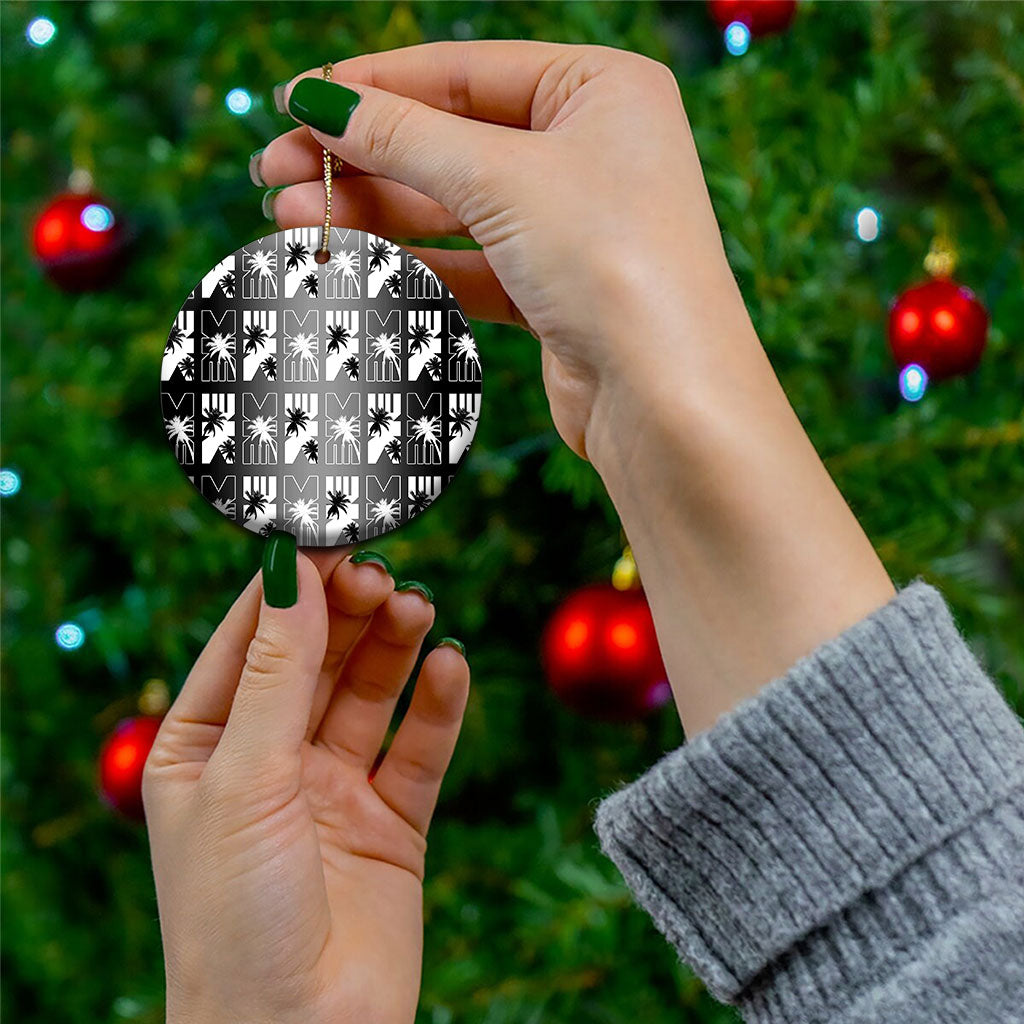 Bula Fiji Ceramic Ornament Black Makare Masi Tapa Pattern