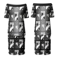 Bula Fiji Couples Matching Puletasi and Hawaiian Shirt Black Makare Masi Tapa Pattern LT05 - Polynesian Pride