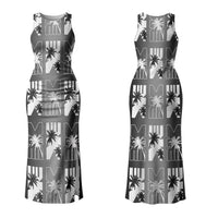 Bula Fiji Couples Matching Tank Maxi Dress and Hawaiian Shirt Black Makare Masi Tapa Pattern LT05 - Polynesian Pride