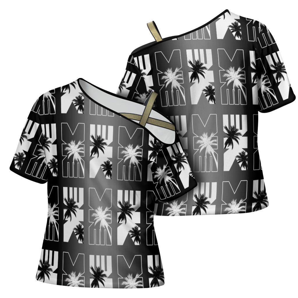 Bula Fiji Cross Shoulder Shirt Black Makare Masi Tapa Pattern LT05 - Polynesian Pride