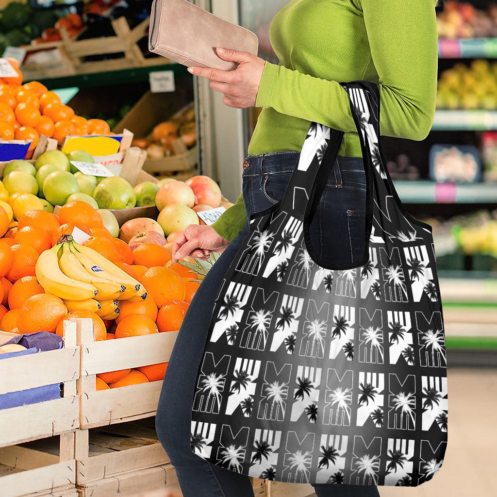 Bula Fiji Grocery Bag Black Makare Masi Tapa Pattern LT05 - Polynesian Pride