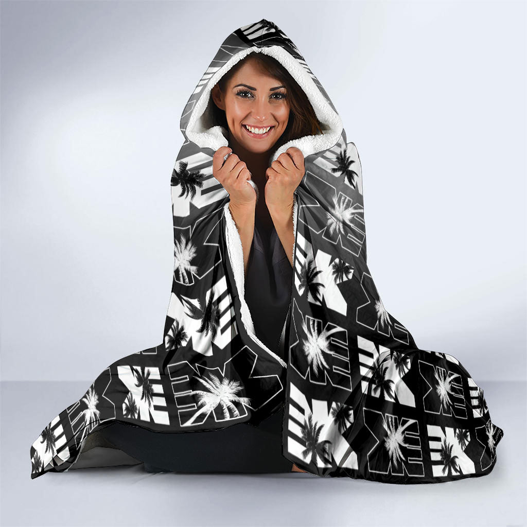 Bula Fiji Hooded Blanket Black Makare Masi Tapa Pattern LT05 - Polynesian Pride
