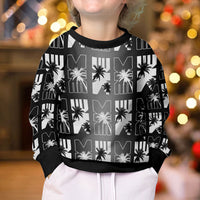 Bula Fiji Kid Ugly Christmas Sweater Black Makare Masi Tapa Pattern