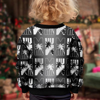 Bula Fiji Kid Ugly Christmas Sweater Black Makare Masi Tapa Pattern
