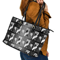 Bula Fiji Leather Tote Bag Black Makare Masi Tapa Pattern LT05 - Polynesian Pride