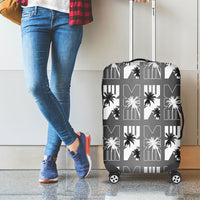 Bula Fiji Luggage Cover Black Makare Masi Tapa Pattern LT05 - Polynesian Pride