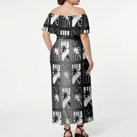 Bula Fiji Off Shoulder Maxi Dress Black Makare Masi Tapa Pattern LT05 - Polynesian Pride