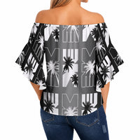 Bula Fiji Off Shoulder Wrap Waist Top Black Makare Masi Tapa Pattern LT05 - Polynesian Pride