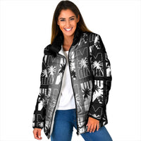 Bula Fiji Padded Jacket Black Makare Masi Tapa Pattern LT05 Women Black - Polynesian Pride