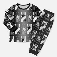 Bula Fiji Christmas Pajama Set Black Makare Masi Tapa Pattern