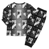 Bula Fiji Christmas Pajama Set Black Makare Masi Tapa Pattern