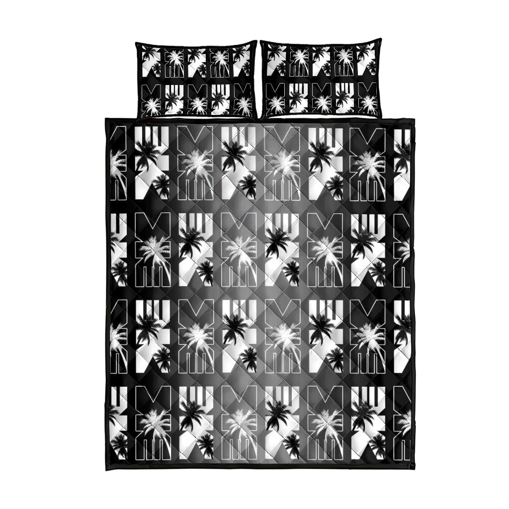 Bula Fiji Quilt Bed Set Black Makare Masi Tapa Pattern LT05 - Polynesian Pride