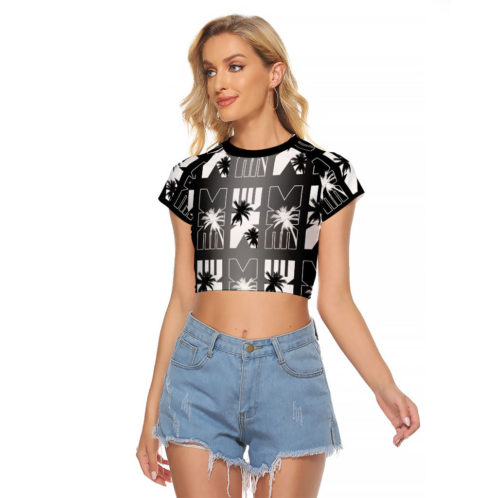 Bula Fiji Raglan Cropped T Shirt Black Makare Masi Tapa Pattern LT05 Female Black - Polynesian Pride